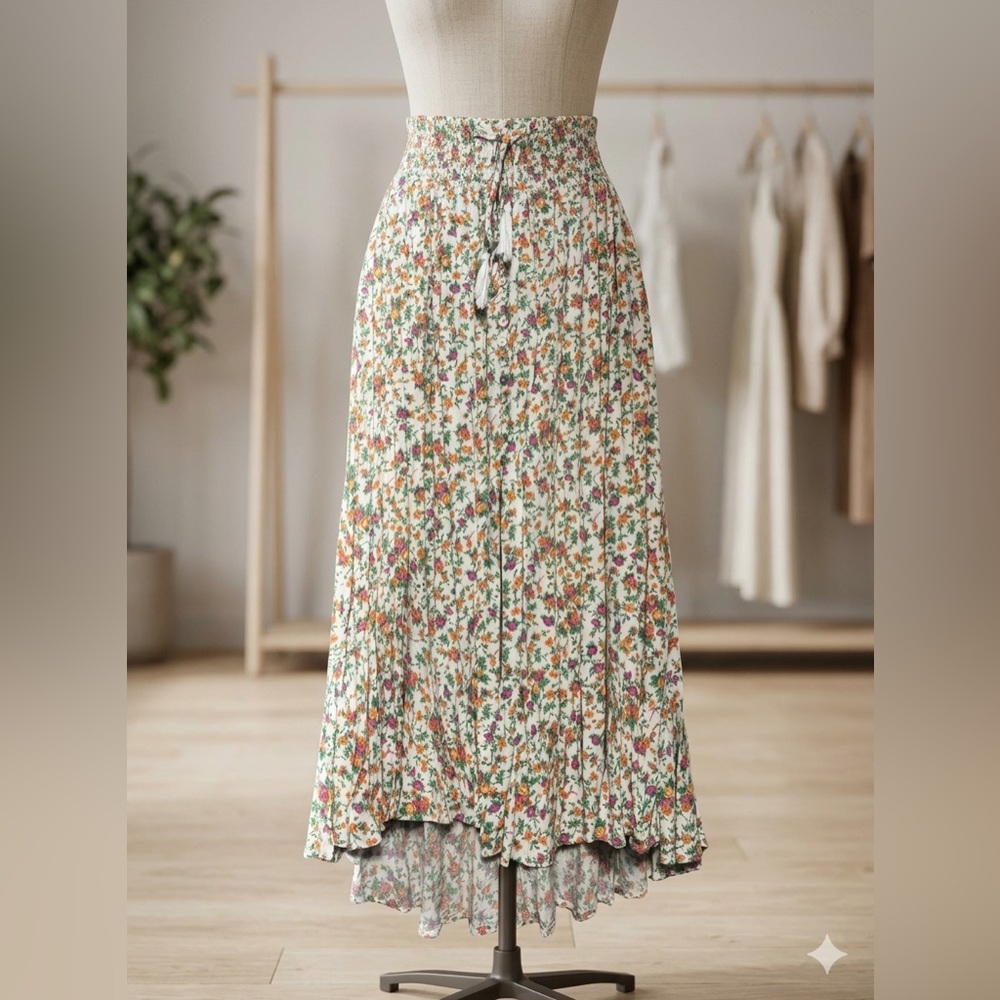 Cynthia Rowley Floral Button Front Maxi Skirt outfit Large W13”-19” PTP 19-25” - Picture 3 of 9